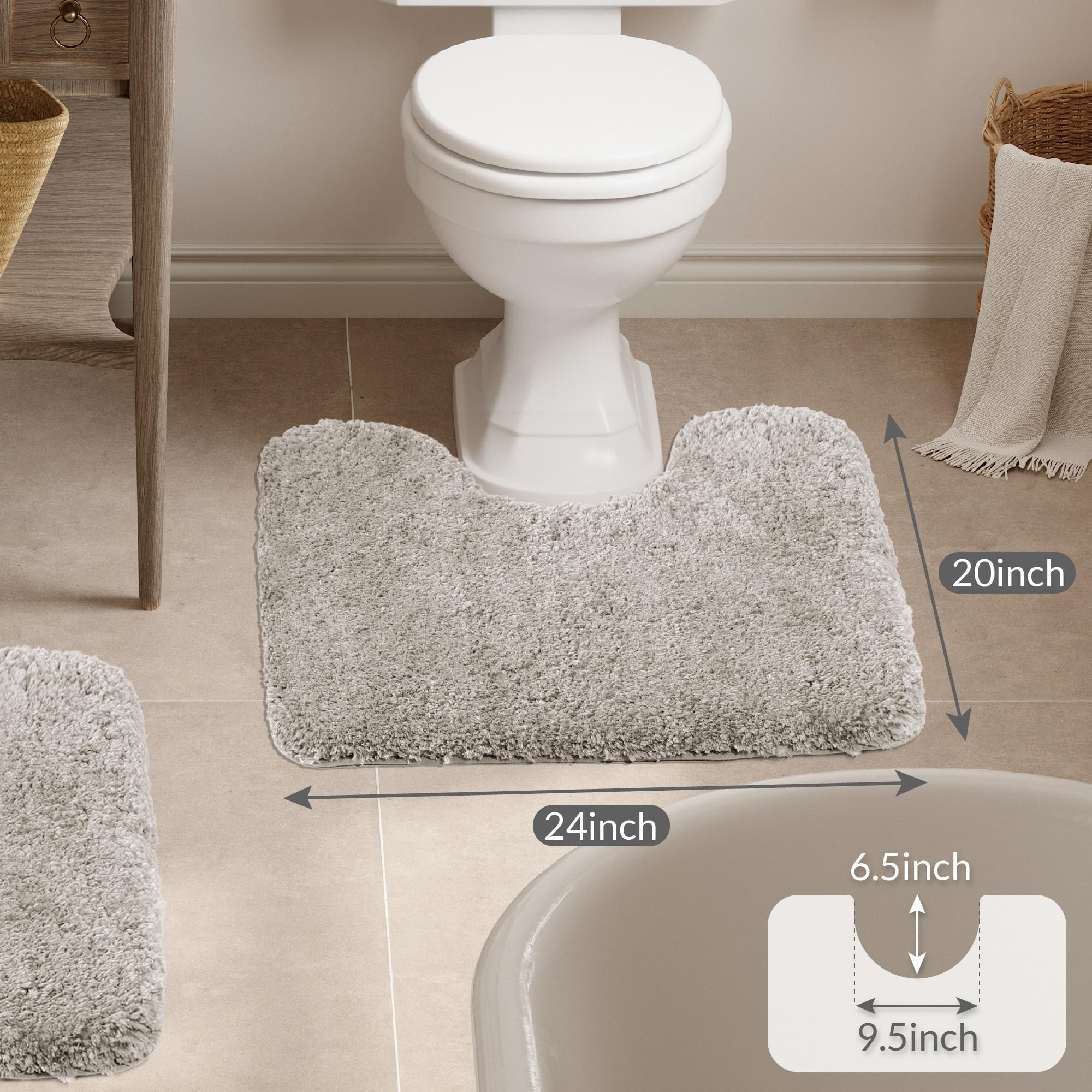 Walensee Bathroom Contour Rug (20X24, Light Tan) Non Slip Bath Mat For Bathroom Water Absorbent Soft Microfiber Shaggy Bathroom